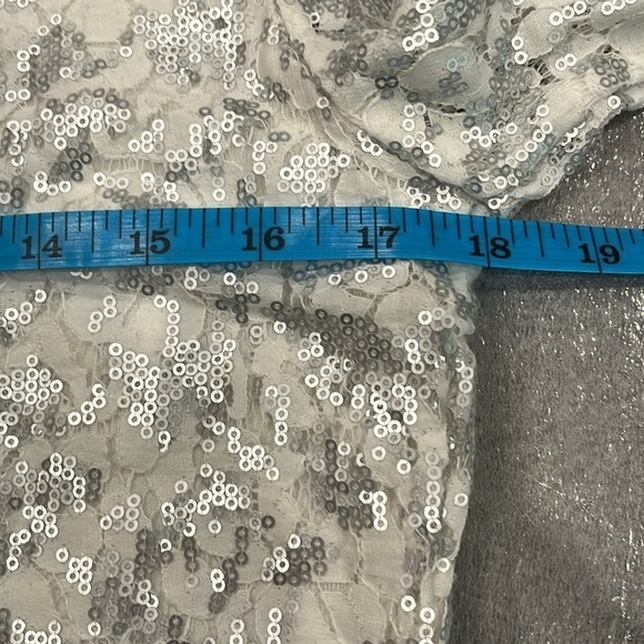 Banana Republic White Lace Silver Matte Sequins 3/4 Sleeve Blouse - Picture 11 of 14
